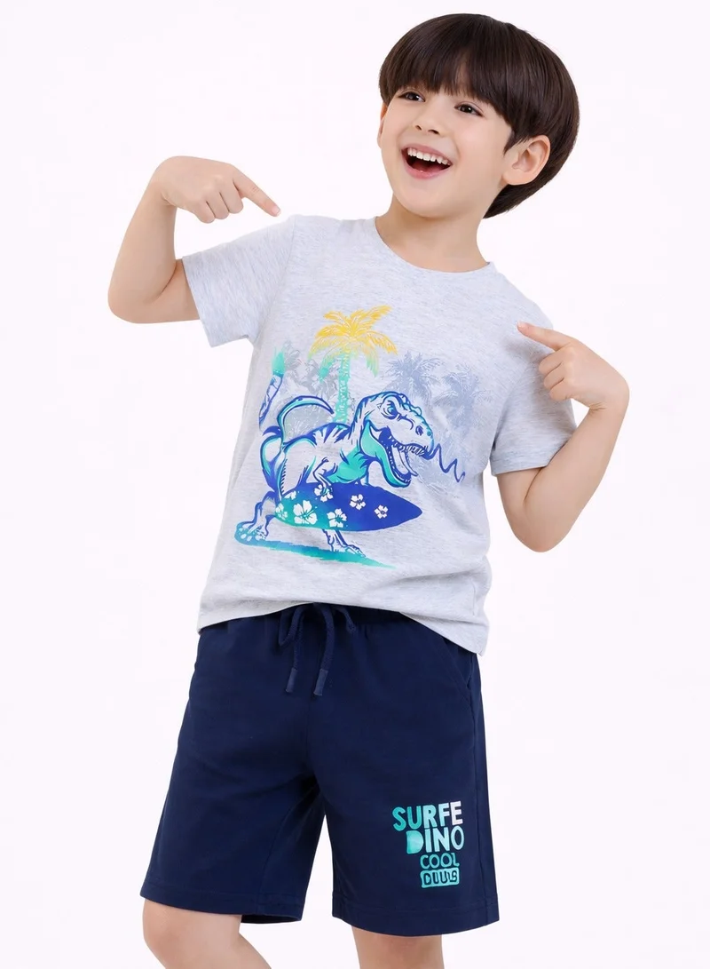 Victor And Jane  Boys Dino Surfer T-Shirt & Navy Shorts Set for Men | Best Price UAE